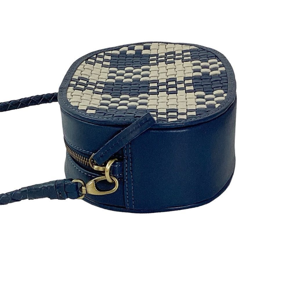 Bembien Ovale Woven Leather Crossbody Blue Check Nwt Artisan Bag — image 8 of 8